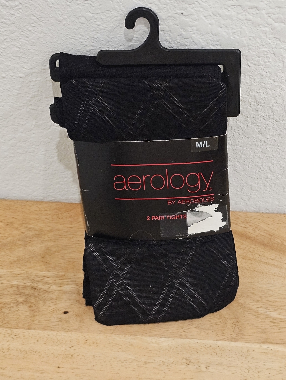 Aerology by Aerosoles Women's Tights 2-Pack Diamond Pattern NIP Black M/L